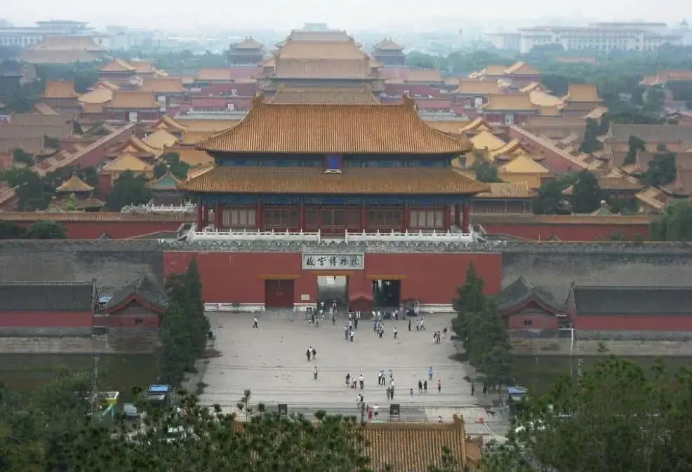 The tiered roofs of the Forbidden City in central Beijing